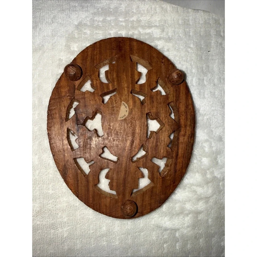 Vintage Wood Hand Carved Trivets Made In India 6